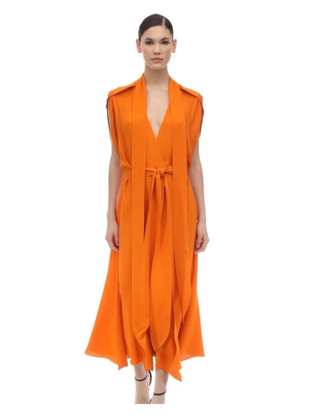 Stunning Petar Petrov Belted Silk Orange Midi Dress